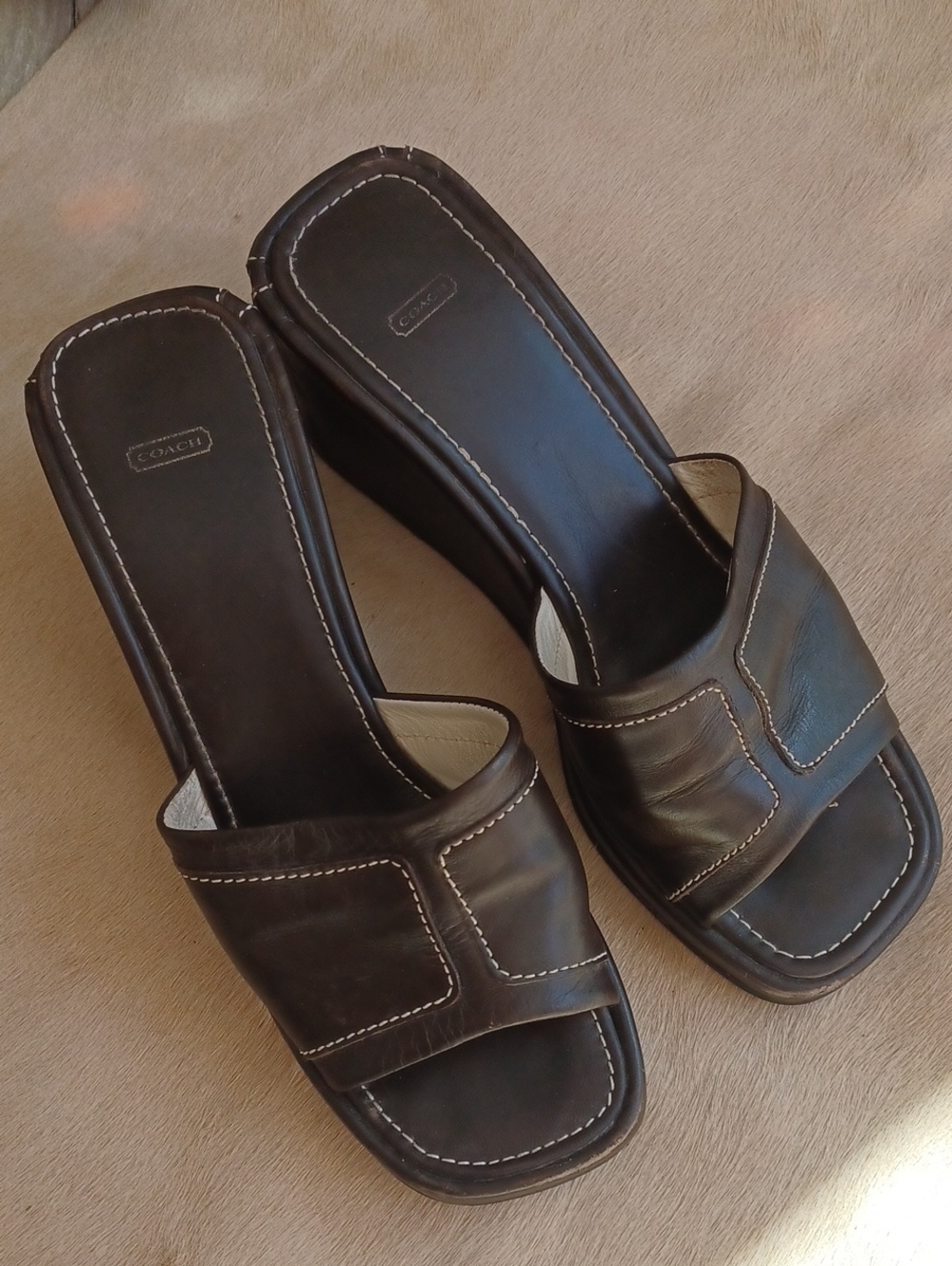 Y2K Coach Leather Wedge Sandals